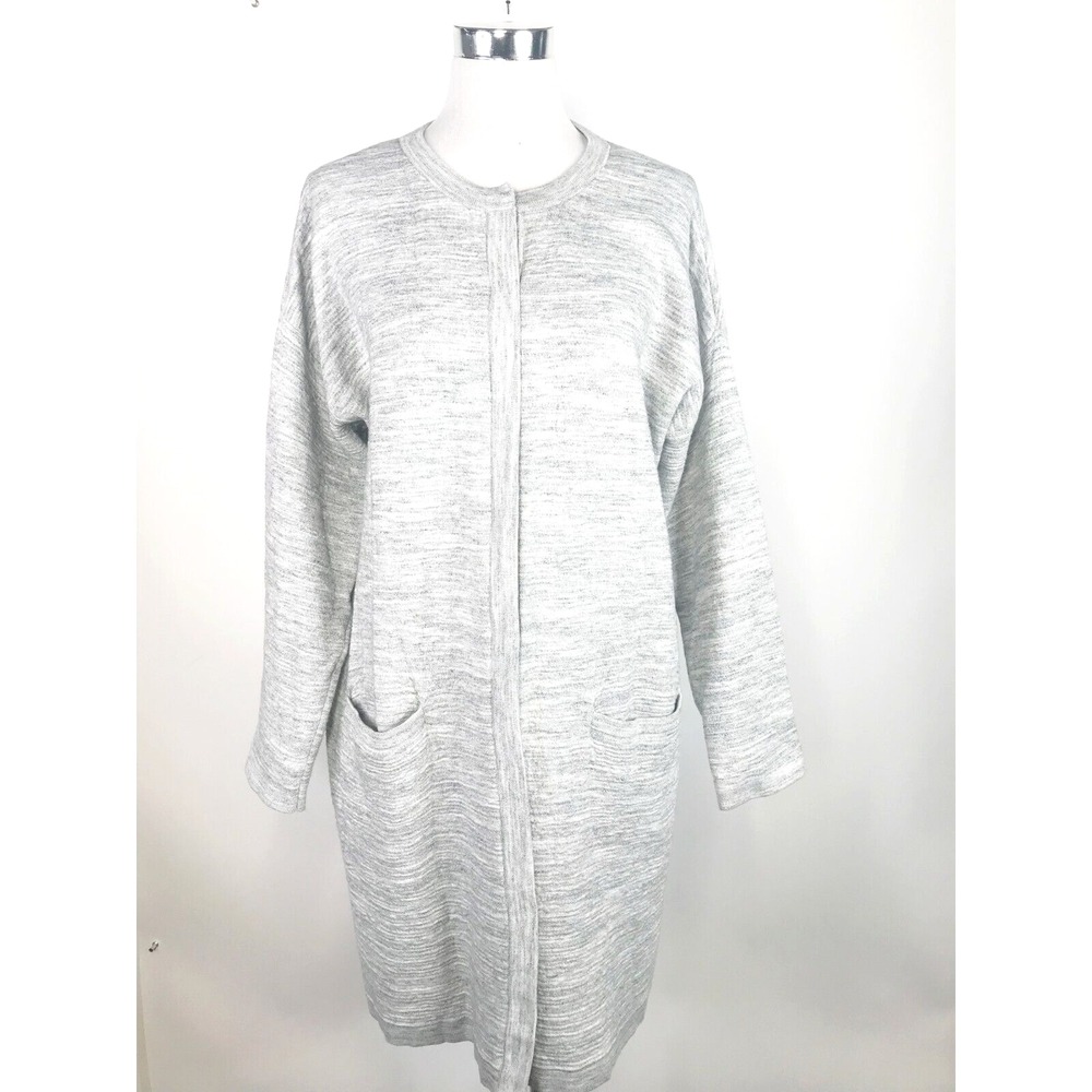 J Jill Sweater Women Large Grey Striped Space Dye Cardigan Duster Pure Jill Cozy